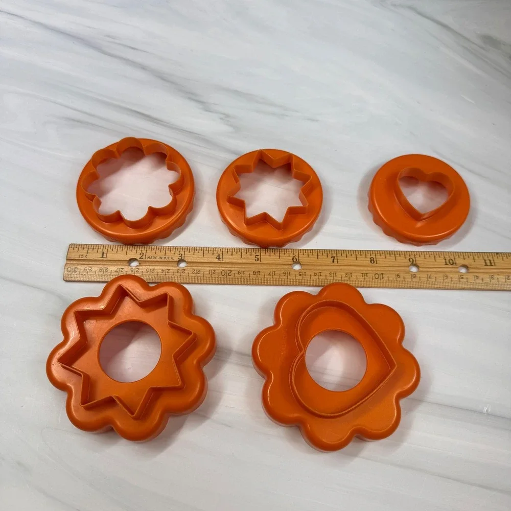 Vintage Nesting Tupperware Orange Cookie Cutter Set 5pc Heart Star Flower